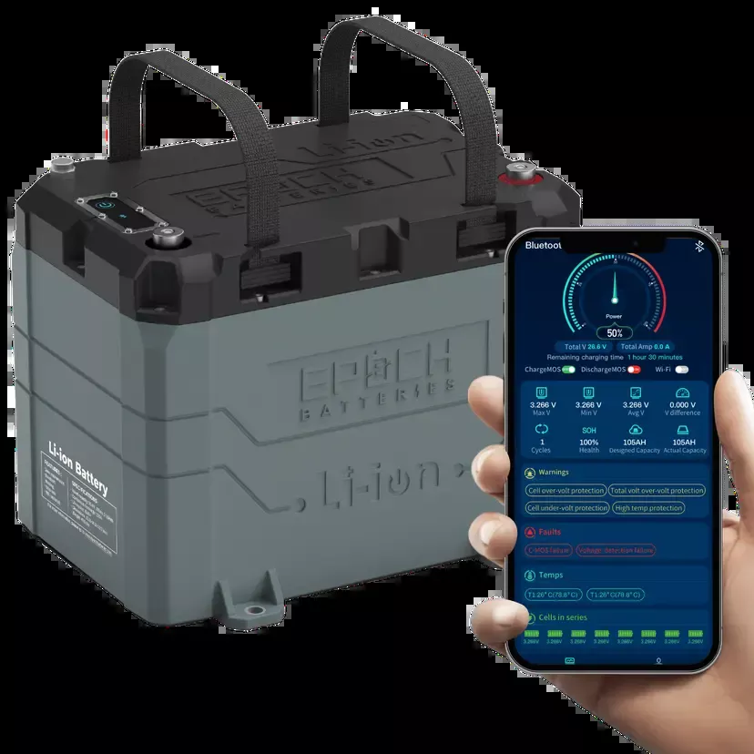 12V 50Ah LiFePO4 Lithium Battery - Bluetooth, Heating, Waterproof