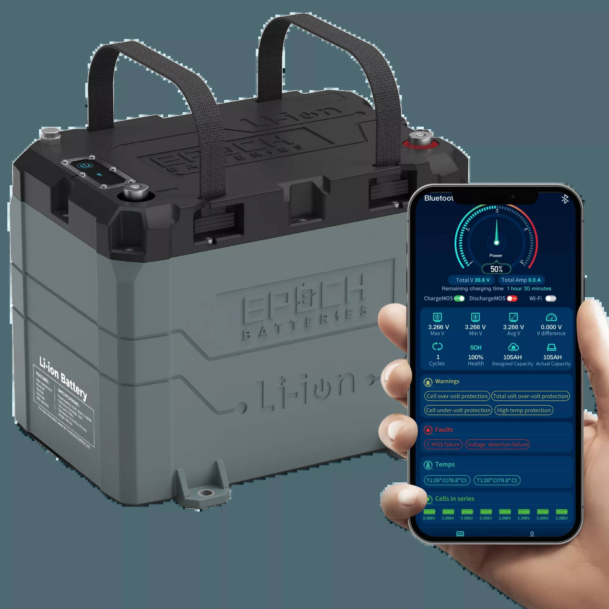 24V 100Ah LiFePO4 Lithium Battery - Bluetooth, Heating, Waterproof