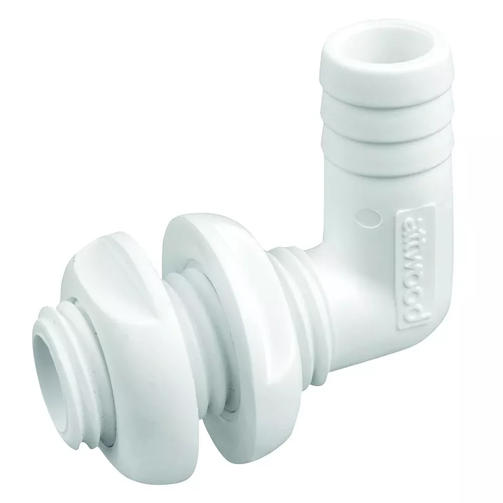 Attwood White Plastic 90 Degree Thru-Hull Connector - 3 /4