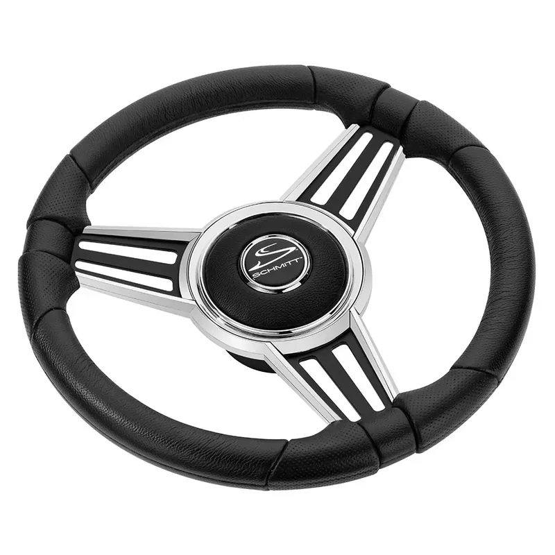 Best Seller Schmitt Marine PU30 14″ Wheel – Chrome Cap Spoke Inserts – Black Spokes – 3/4″ Tapered Shaft [PU301404-44]