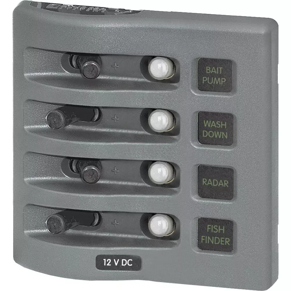 Blue Sea 4374 WeatherDeck Water Resistant Circuit Breaker Panel – 4 Position – Grey