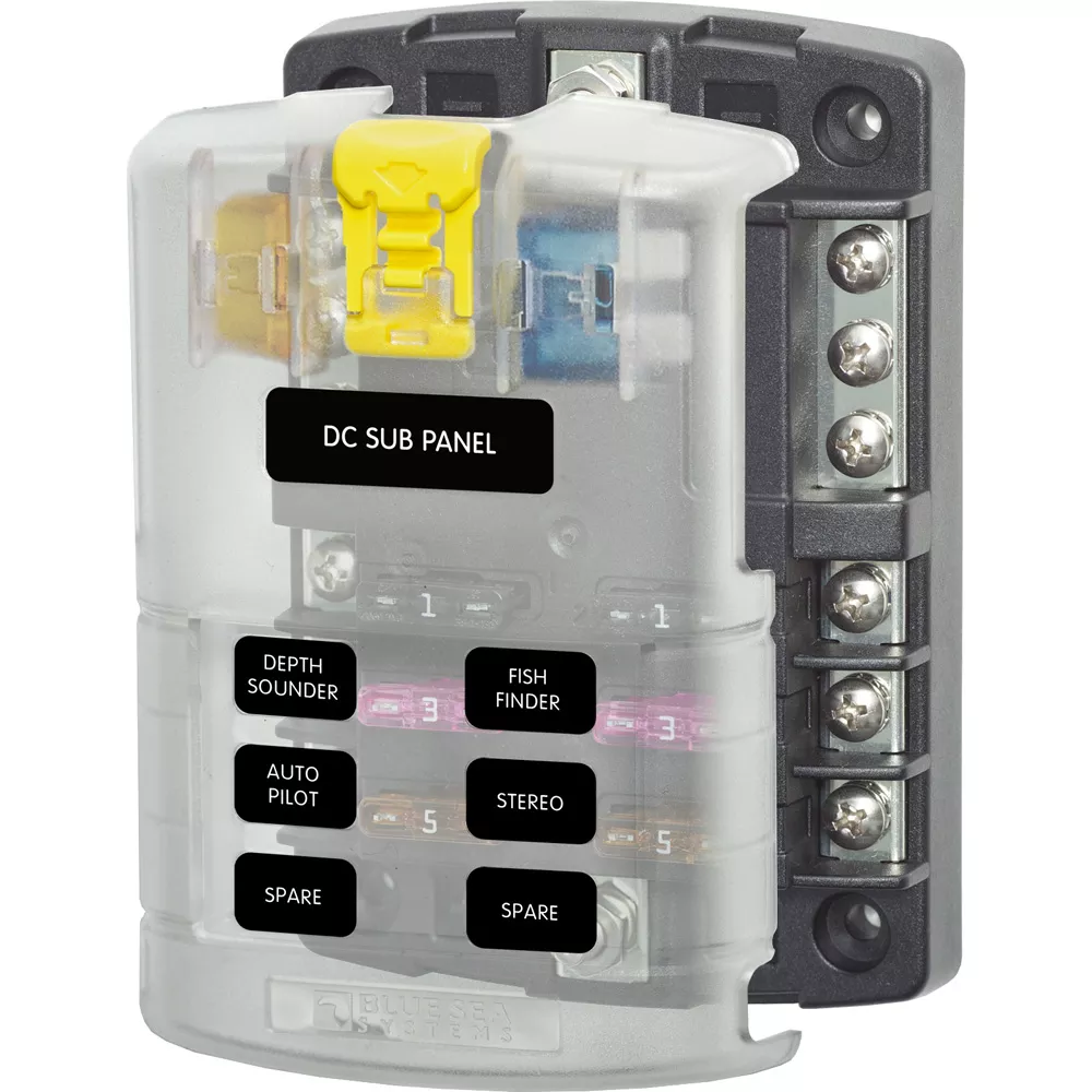 Blue Sea 5025 ST Blade Fuse Block w/Cover – 6 Circuit w/Negative Bus