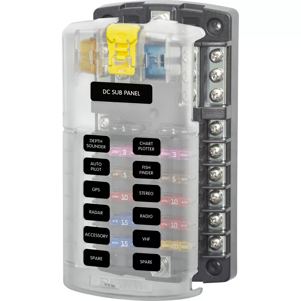 Blue Sea 5026 ST Blade Fuse Block w/Cover – 12 Circuit w/Negative Bus