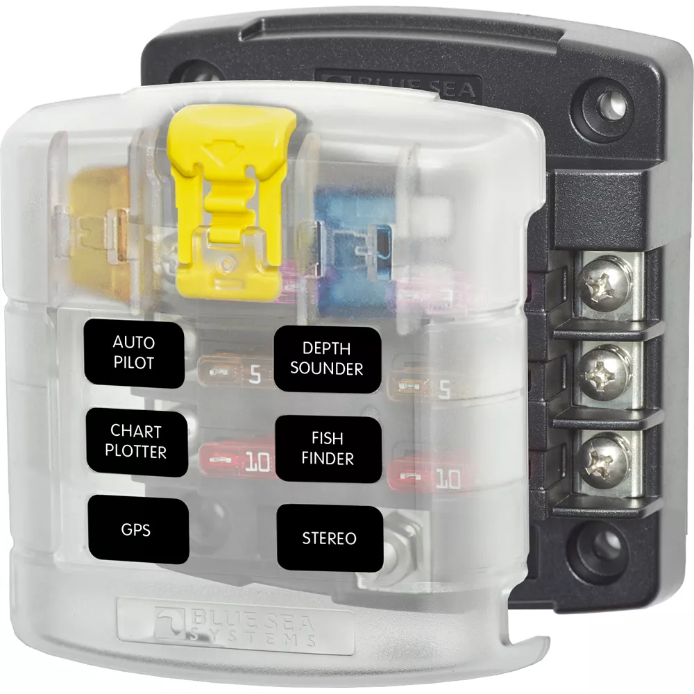 Blue Sea 5028 ST Blade Fuse Block w/ Cover – 6 Circuit without Negative Bus