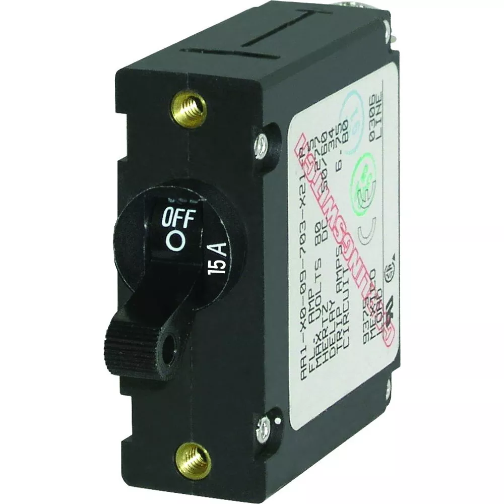 Blue Sea 7208 AC / DC Single Pole Magnetic World Circuit Breaker–15 Amp