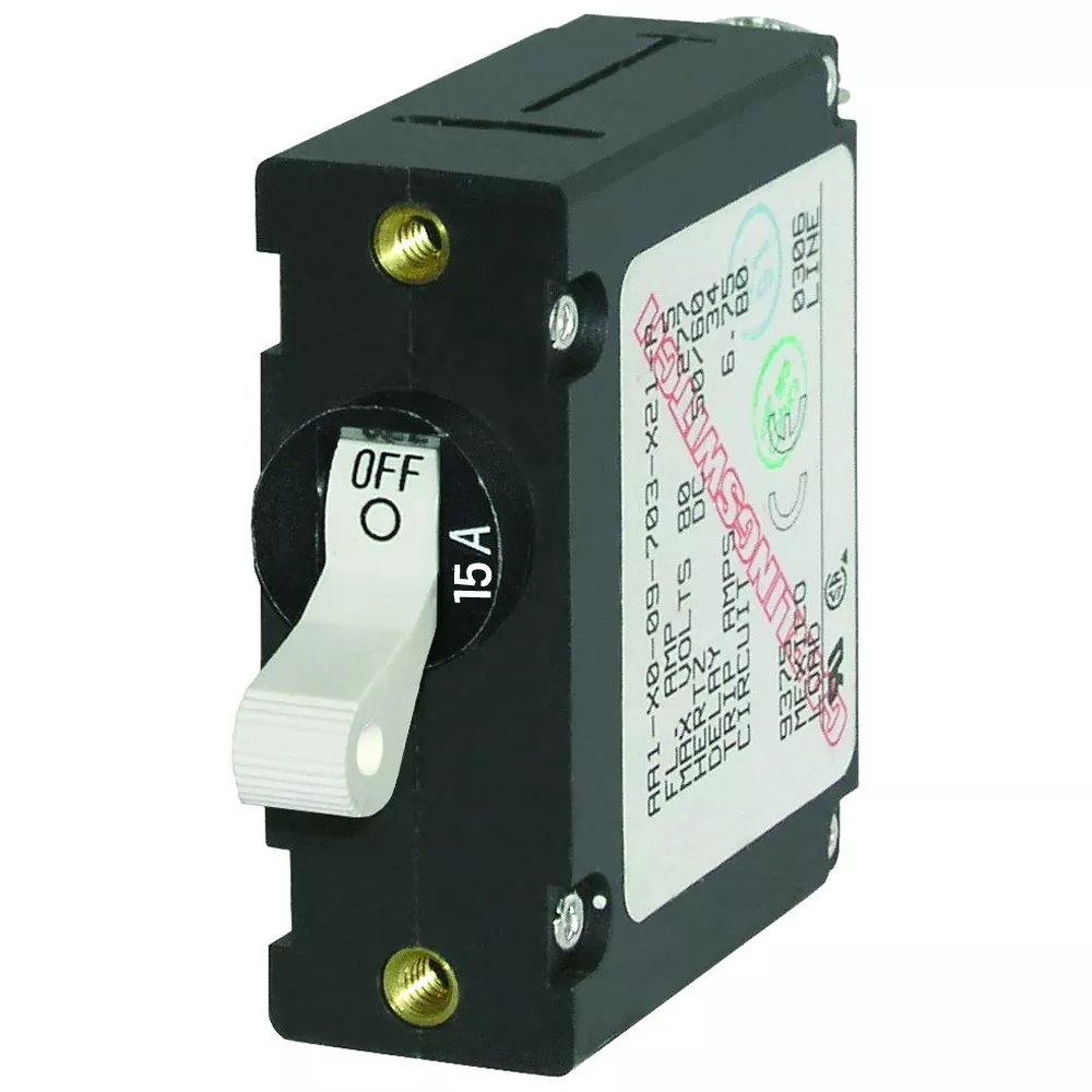 Blue Sea 7210 AC / DC Single Pole Magnetic World Circuit Breaker–15 Amp
