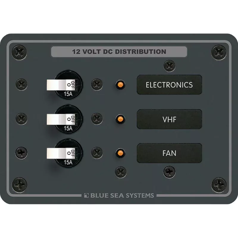 Blue Sea 8025 DC 3 Position Breaker Panel(White Switches)