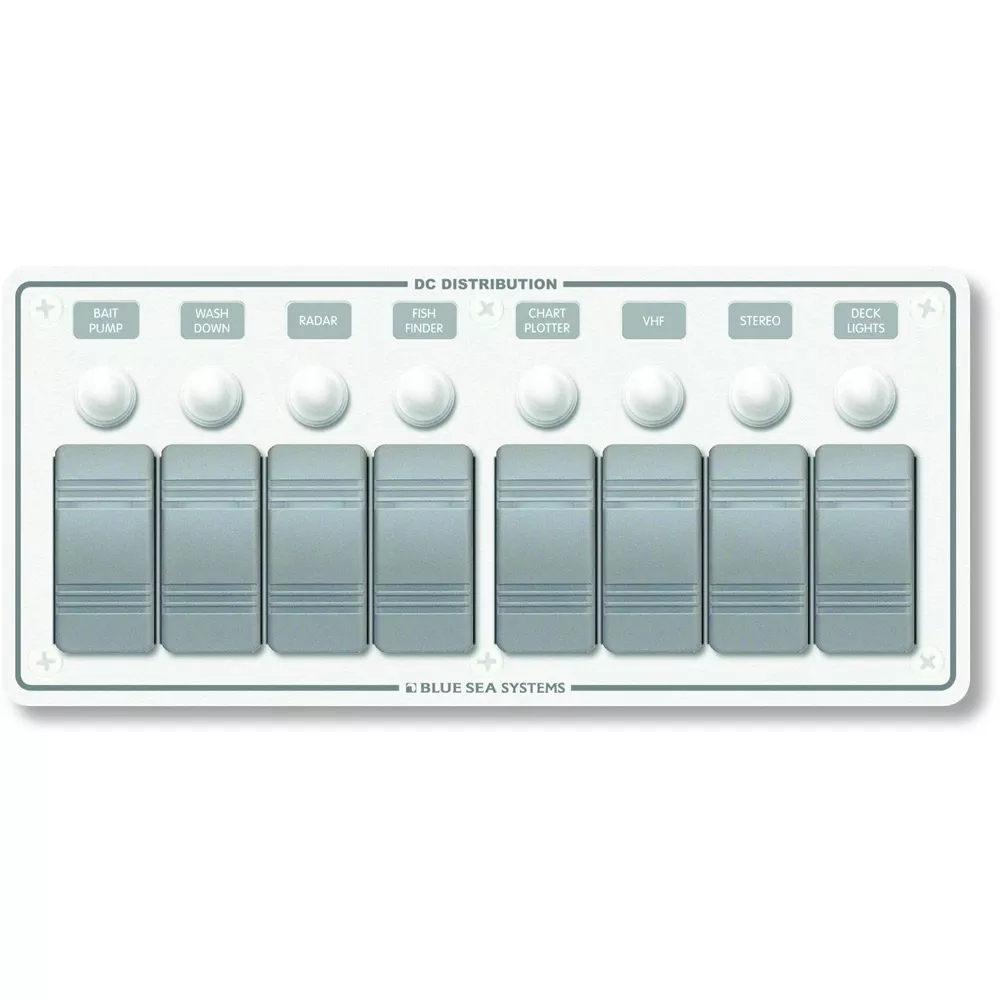 Blue Sea 8271 Water Resistant Panel – 8 Position – White – Horizontal Mount