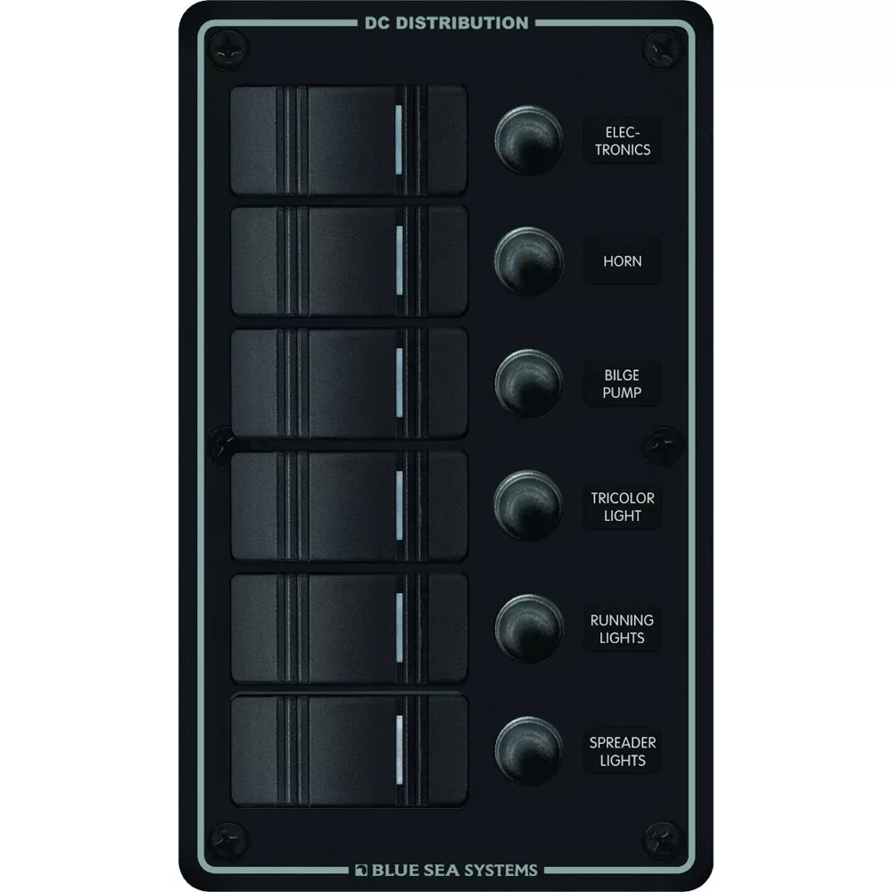 Blue Sea 8373 Water Resistant 6 Position – Black – Vertical Mount Panel