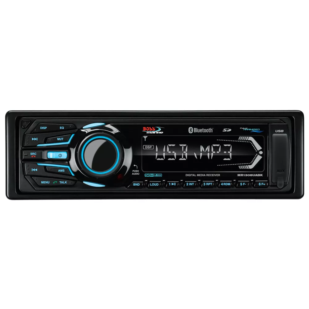 Boss Audio MR1308UABK Bluetooth - Fully Marinized MP3-Compatible Digital Media Receiver w/USBSD Memory Card PortsAux Input