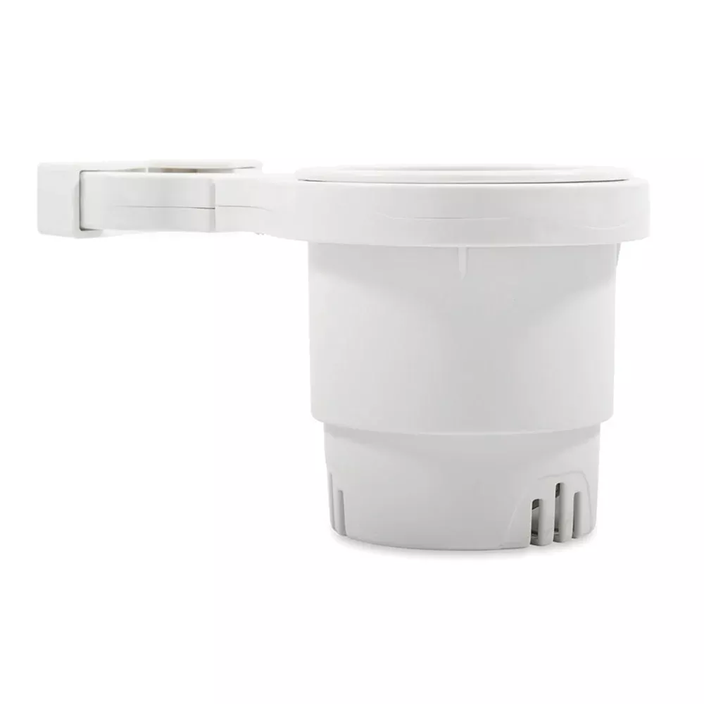 Camco Clamp-On Rail Mounted Cup Holder – Small for Up to 1-1/4″ Rail – White[53086]