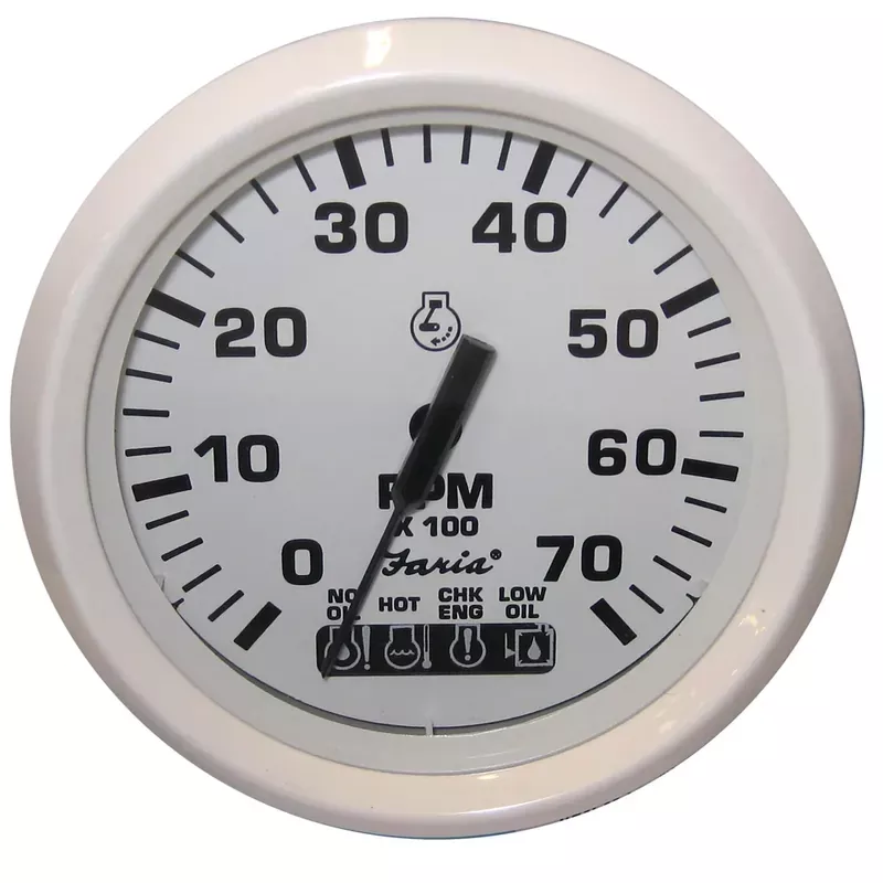 Discount Faria Dress White 4″ Tachometer w/Systemcheck Indicator – 7000 RPM (Gas) (Johnson / Evinrude Outboard) [33150]