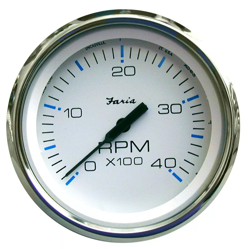 Faria Chesapeake White SS 4" Tachometer - 4000 RPM (Diesel)(Mechanical TakeoffVar Ratio Alt)