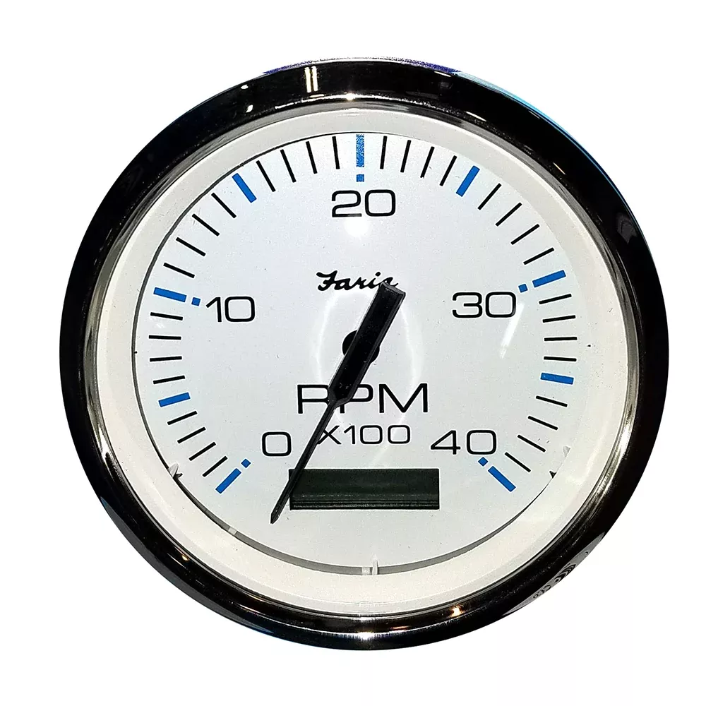 Faria Chesapeake White SS 4″ Tachometer w/Hourmeter (4000 RPM) (Diesel) (Mech. TakeoffVar. Ratio Alt) [33834]