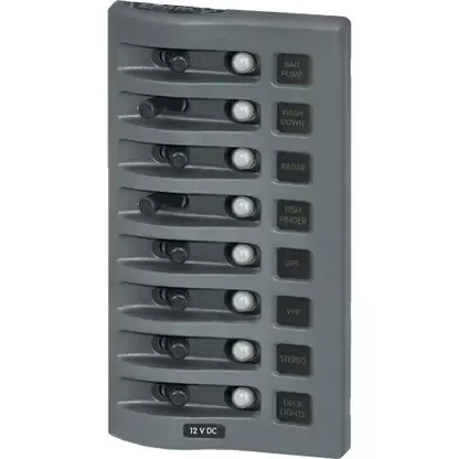 Final Sale Blue Sea 4378 WeatherDeck Water Resistant Circuit Breaker Panel – 8 Position – Grey