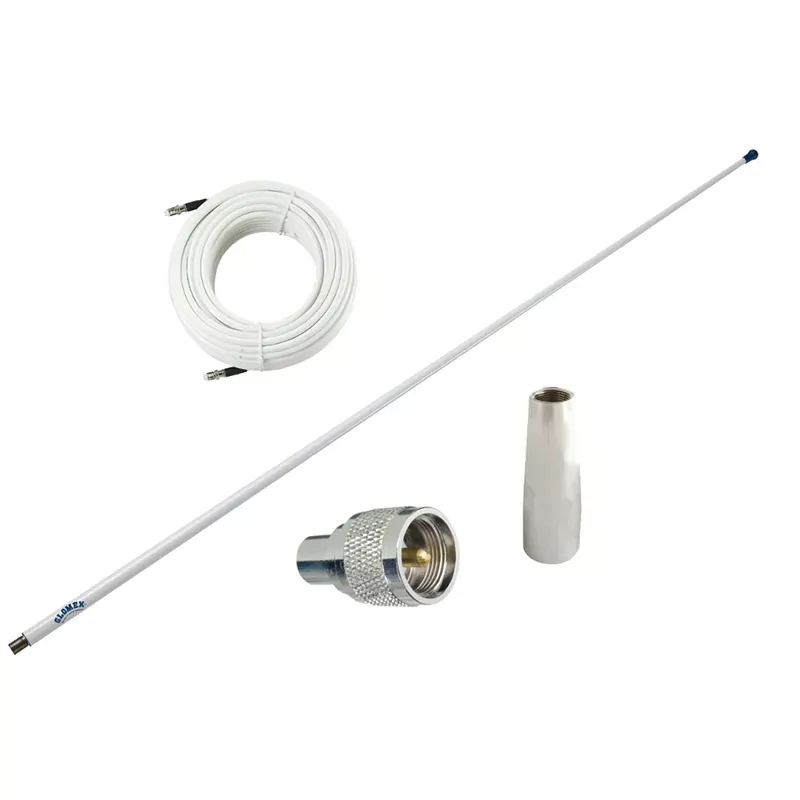 Fresh Stock Glomex 4‘ Glomeasy VHF Antenna 3dB w/FME Termination, 6M Coaxial Cable, RA300 Adapter & PL259 Connector
