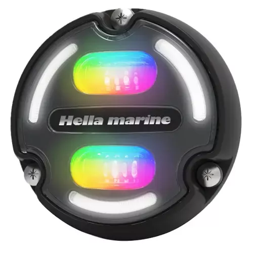 Hella Marine 016148-001 A2 RGB Underwater Light – 3000 Lumens – Black Housing – Charcoal Lens w/Edge Light Professional Grade