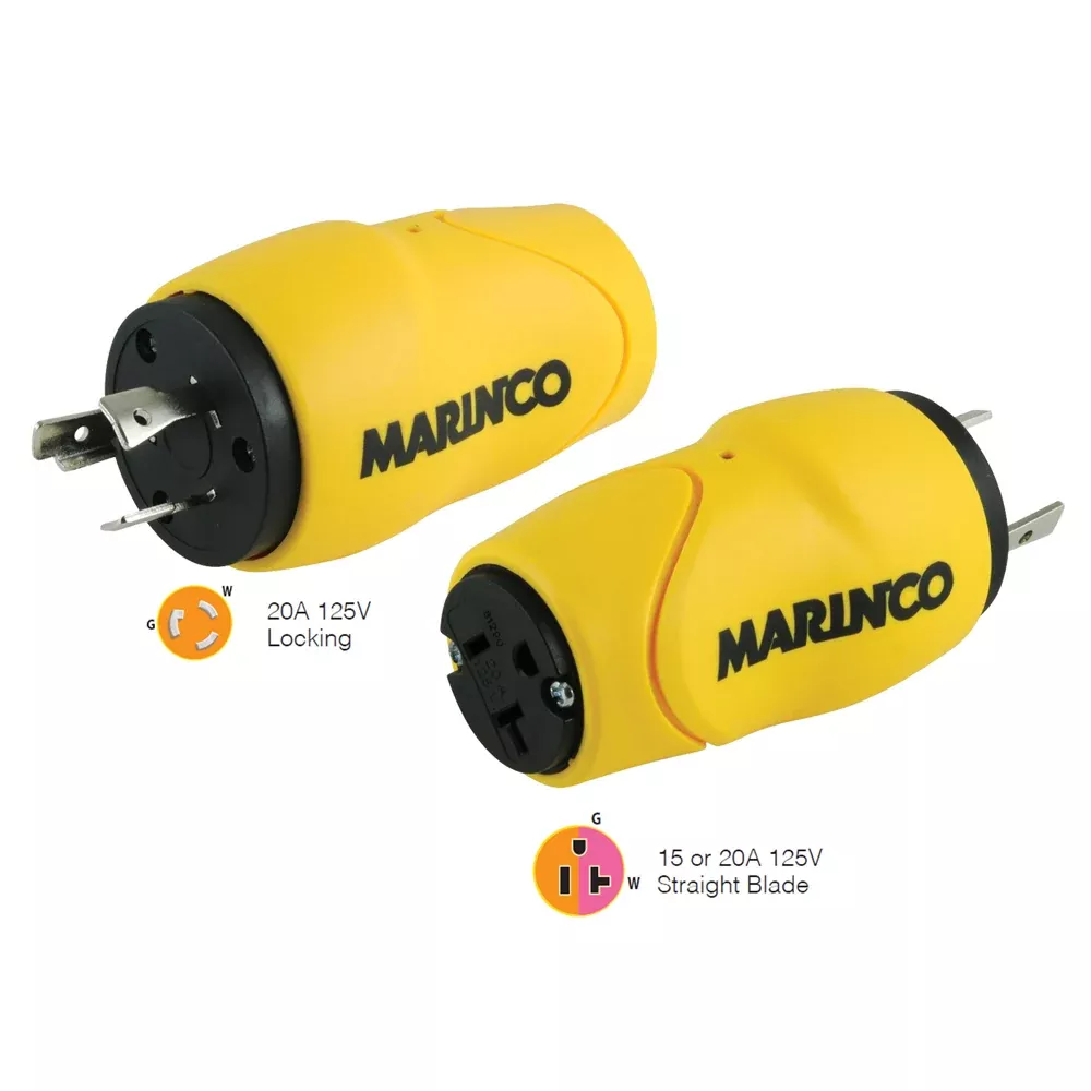 Marinco Straight Adapter 20Amp Locking Male Plug to 15Amp Straight Female Adapter [S20-15]