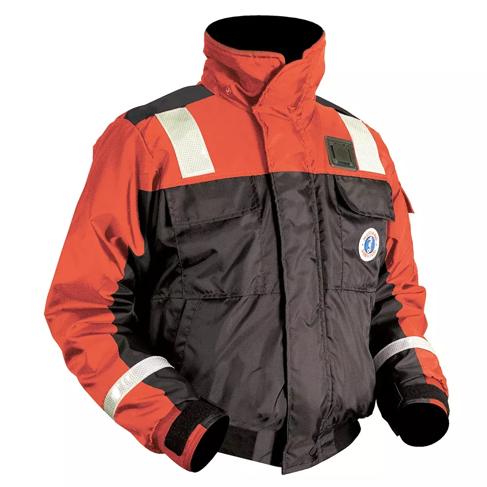 Mustang Classic Flotation Bomber Jacket w/Reflective Tape – Orange/Black – Large