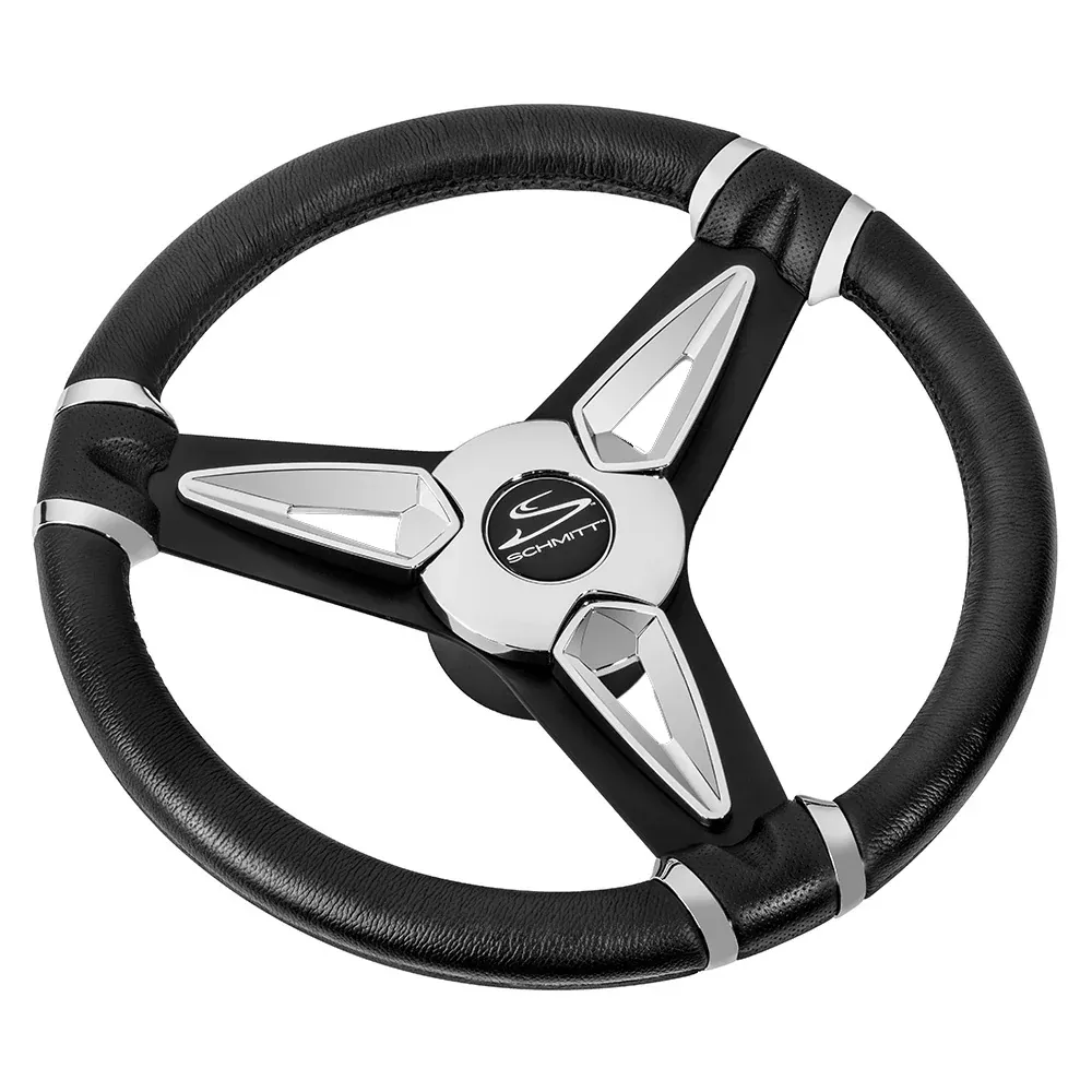 Schmitt Marine PU50 14" Wheel - Chrome CapSpoke Inserts - Black Spokes - 3/4" Tapered Shaft [PU501404]