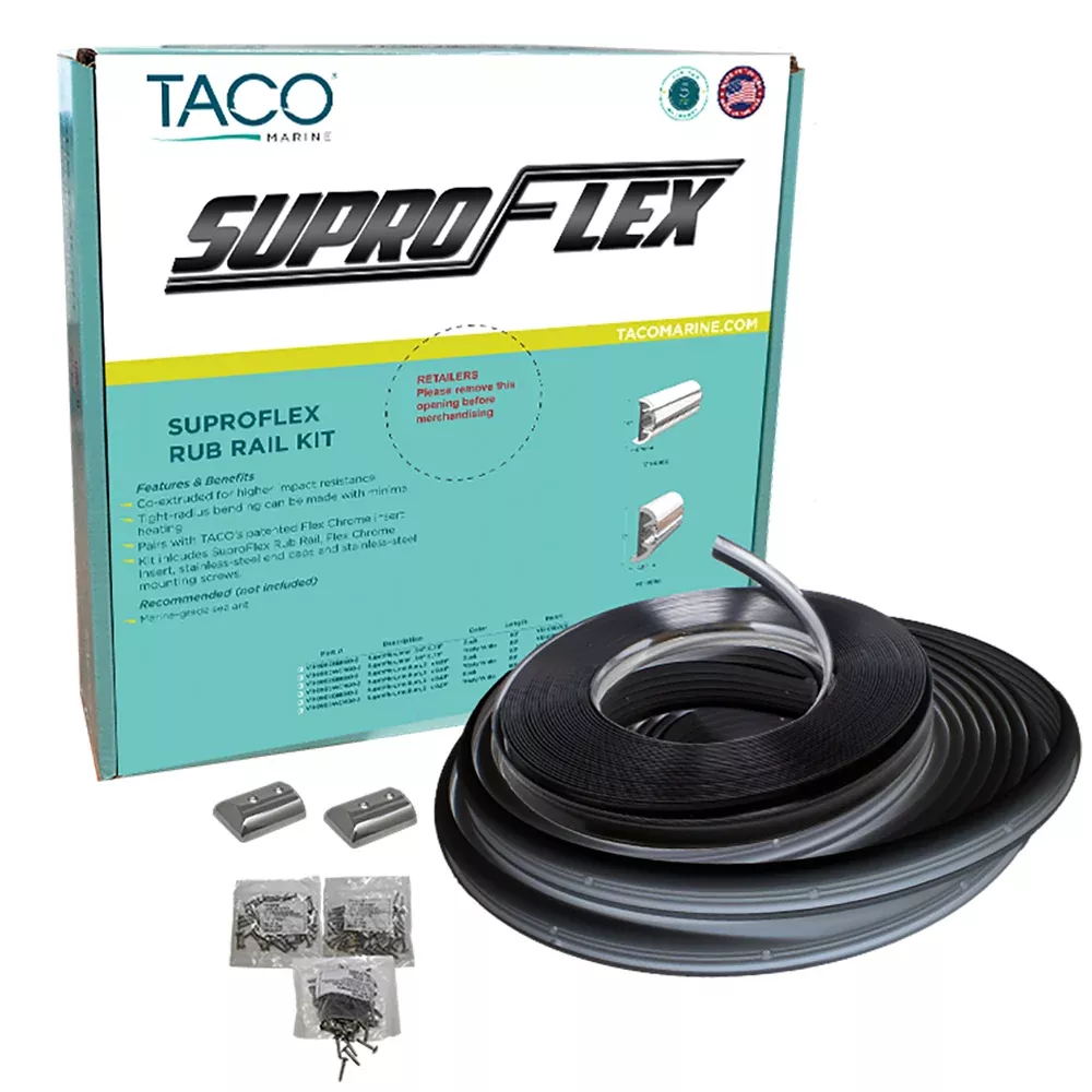 TACO SuproFlex Rub Rail Kit - Black w /Flex Chrome Insert - 2