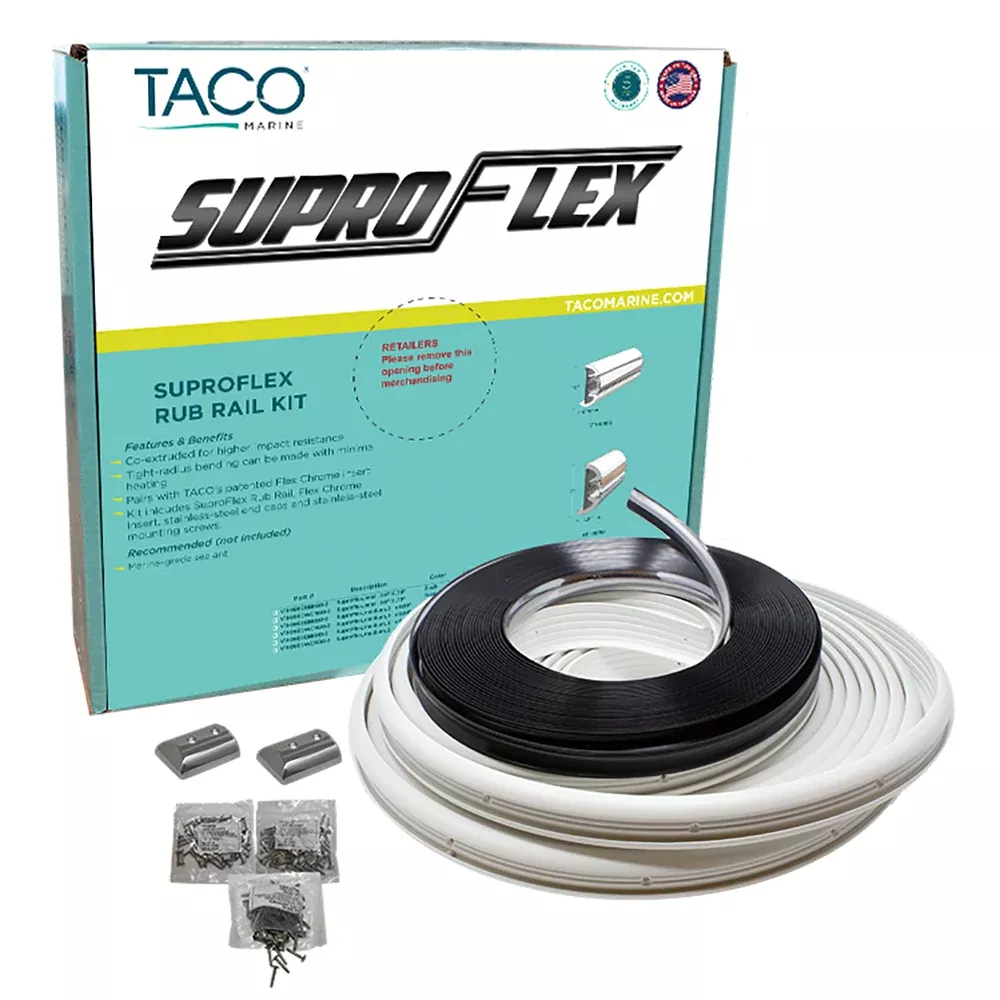 TACO SuproFlex Rub Rail Kit - White w /Flex Chrome Insert - 1.6