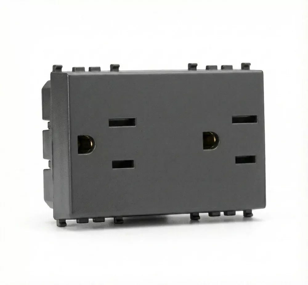 Vimar Eikon 20243 SICURY USA+SASO Double Socket Outlet (2x 2P+E, 15A, 127V)