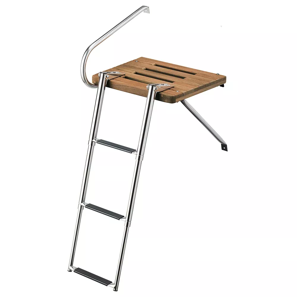 Whitecap Teak Swim Platform w /3-Step Telescoping Ladder f /Boats w /Outboard Motors [68902]